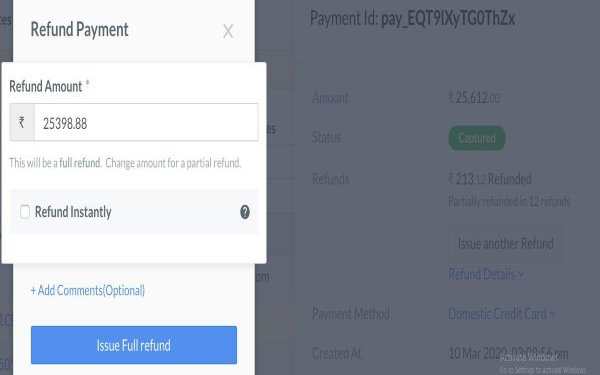 Process refund using the wallet money