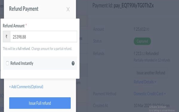 Process refund using the wallet money