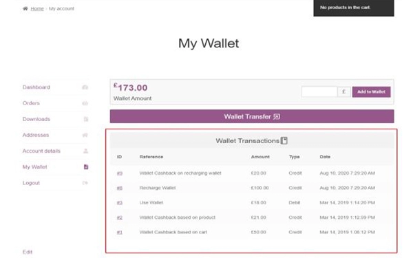 View the transaction history