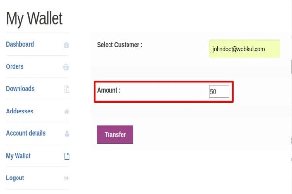 Transfer wallet amount 