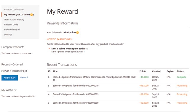Check the history of transaction from My Reward	