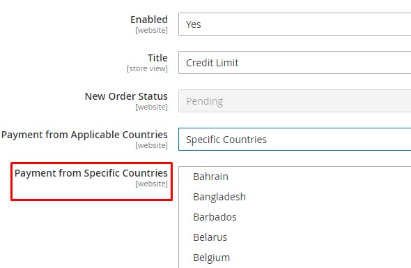 Set Payment limit from Specific countries