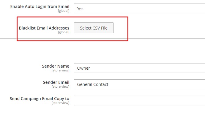Select a CSV for blacklist email addresses